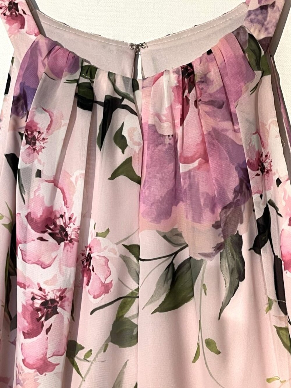 New Xscape Floral Pink Chiffon Halter Ruffled Prom Party Gown Maxi Dress - Picture 11 of 12
